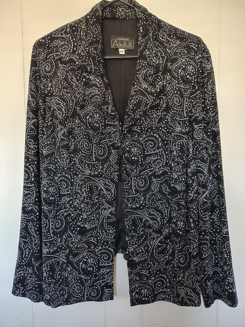 Alex Evenings Black Jacket with Light Blue Paisley Print